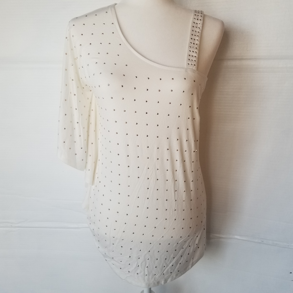 ALLURE WOMENS EMBELLISHED ONE SHOULDER TOP WITH CUTE GLITTERS STUDDED FRONT
